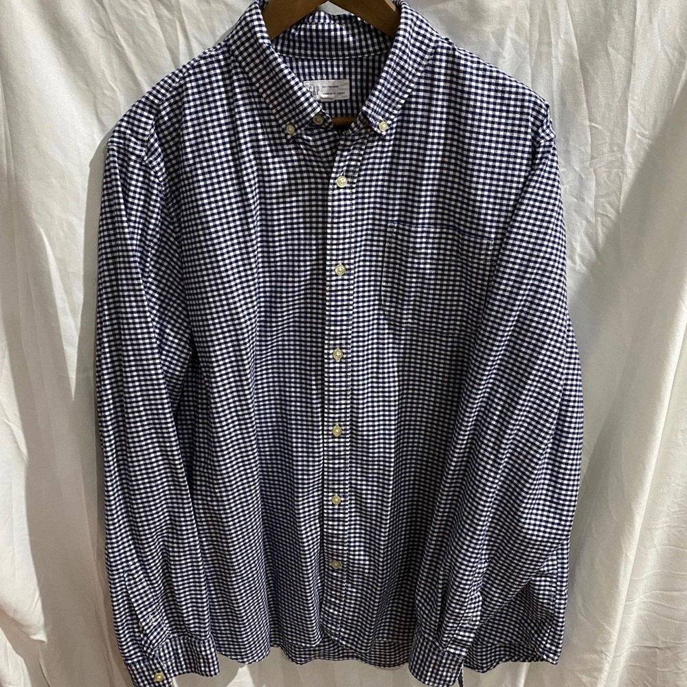 👕GAP Navy Blue & White Check Oxford - XL